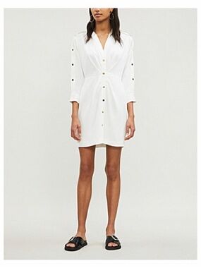 Sandro White Mini Shirt Dress with Gold Buttons